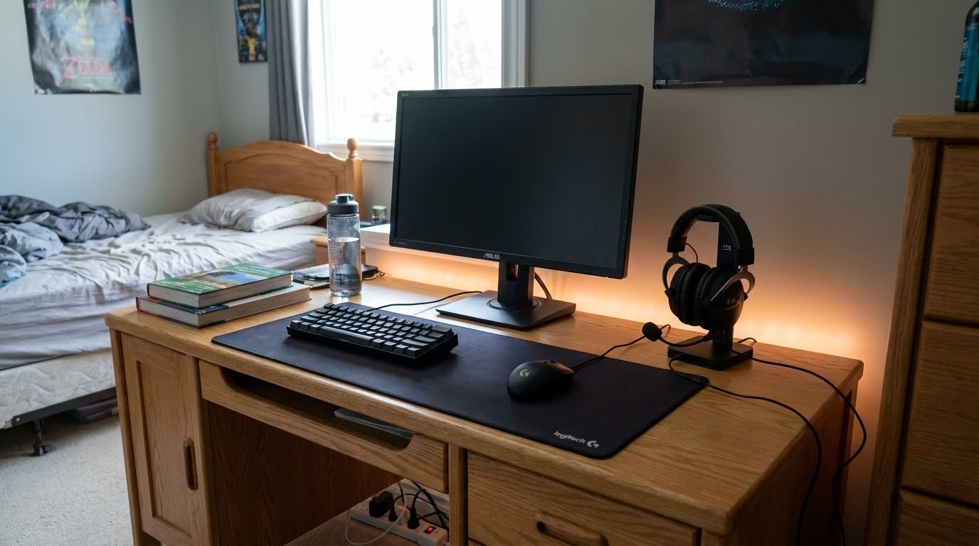Gaming setup under ₹10,000 with monitor, keyboard, mouse and headset